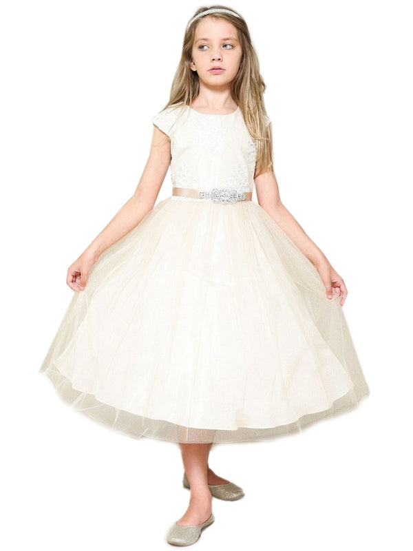Girls Silk Embroidered Top Tulle Overlay Dress 2-16 - SophiasStyle.com